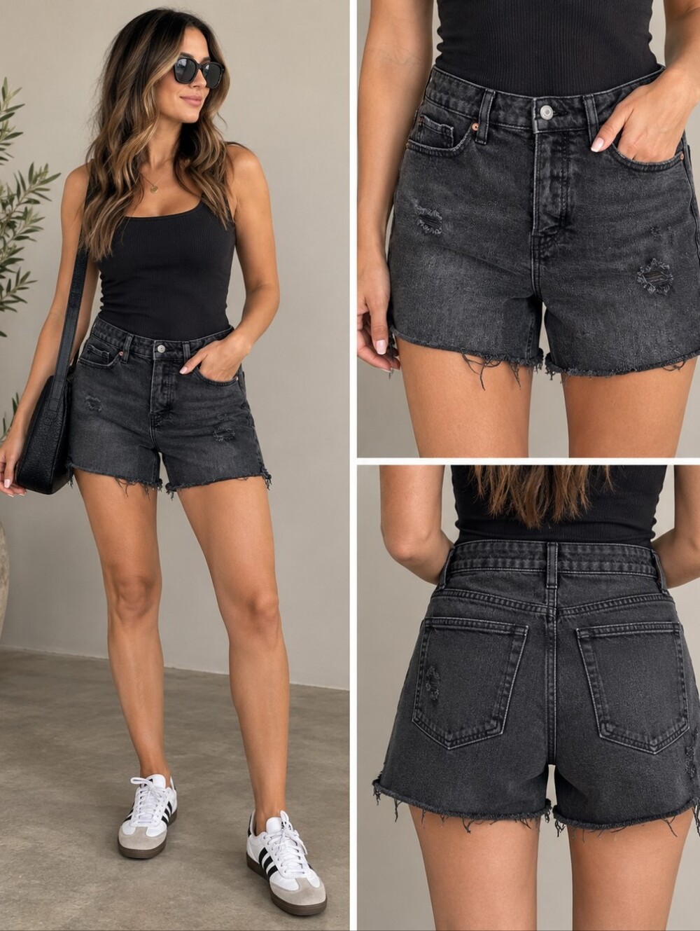 Old Navy Black Distressed Denim Cutoff Shorts